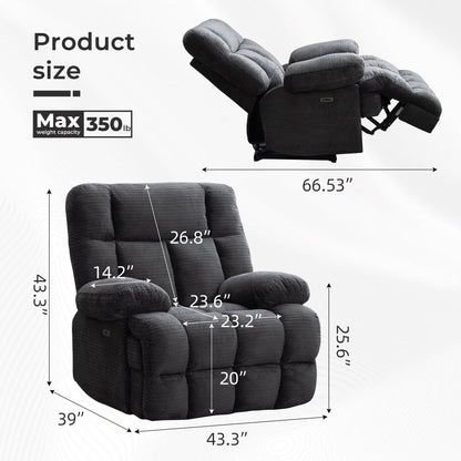 Poltrona reclinabile elettrica di grandi dimensioni, poltrona reclinabile Big Man extra large a gravità zero per soggiorno con porta USB 43L*39W*43H