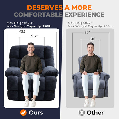 Poltrona reclinabile elettrica di grandi dimensioni, poltrona reclinabile Big Man extra large a gravità zero per soggiorno con porta USB 43L*39W*43H