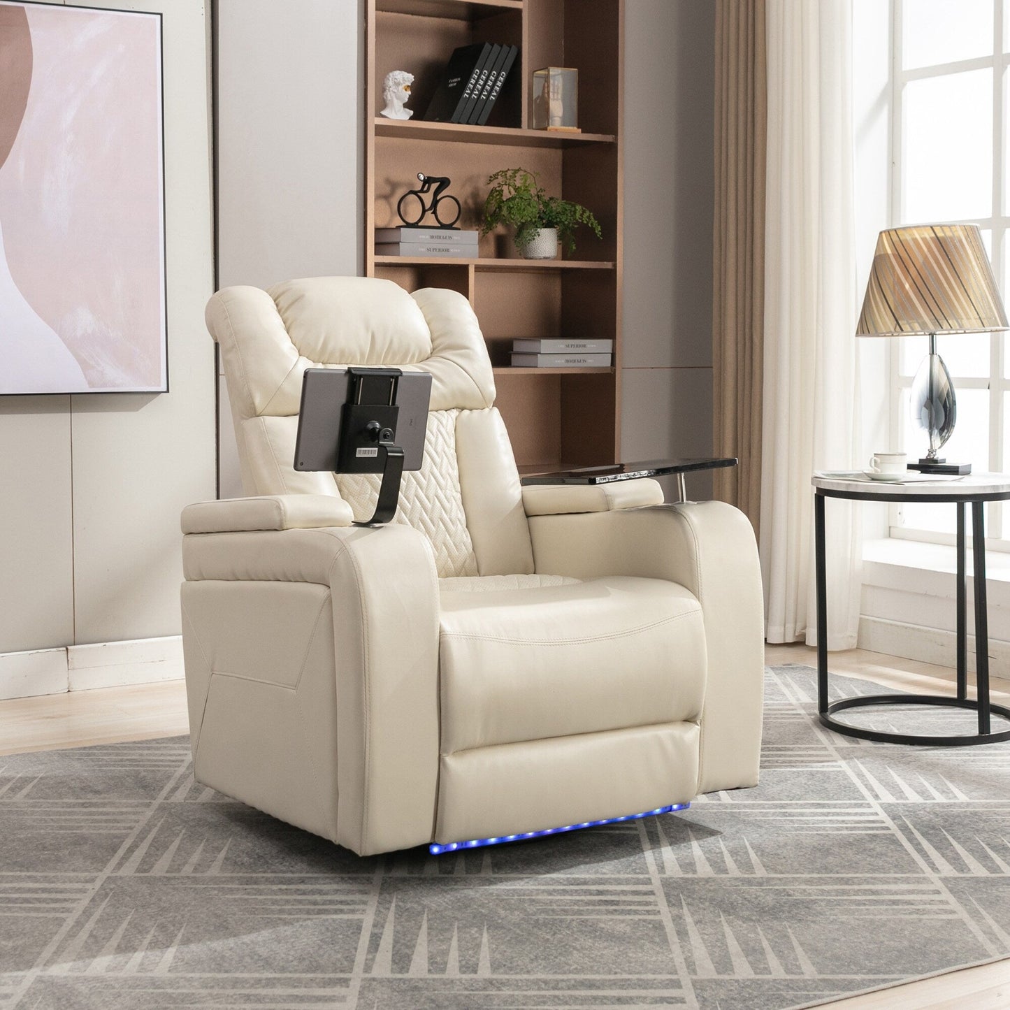 Poltrona reclinabile elettrica con rotazione di 270°, vassoio, porta USB e portabicchieri