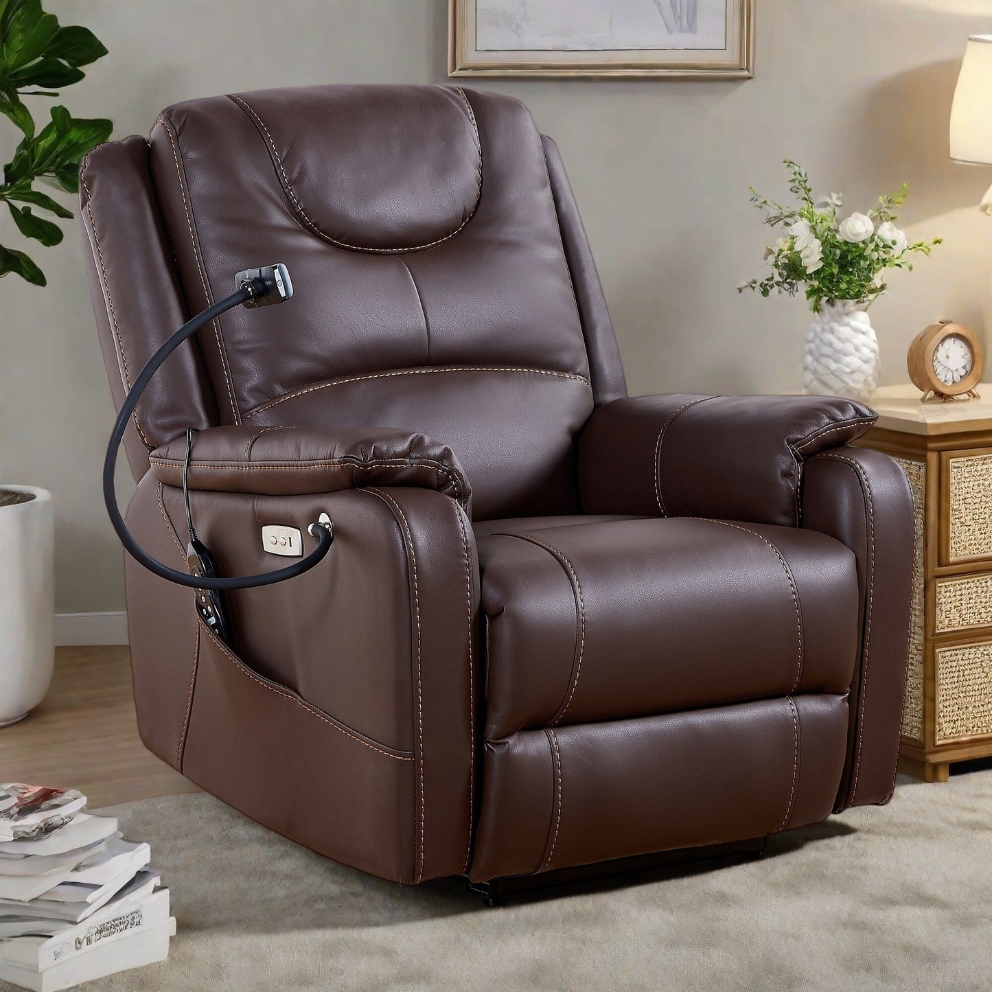 Poltrona reclinabile elettrica con gravità zero, massaggio e calore, porta USB e supporto per telefono