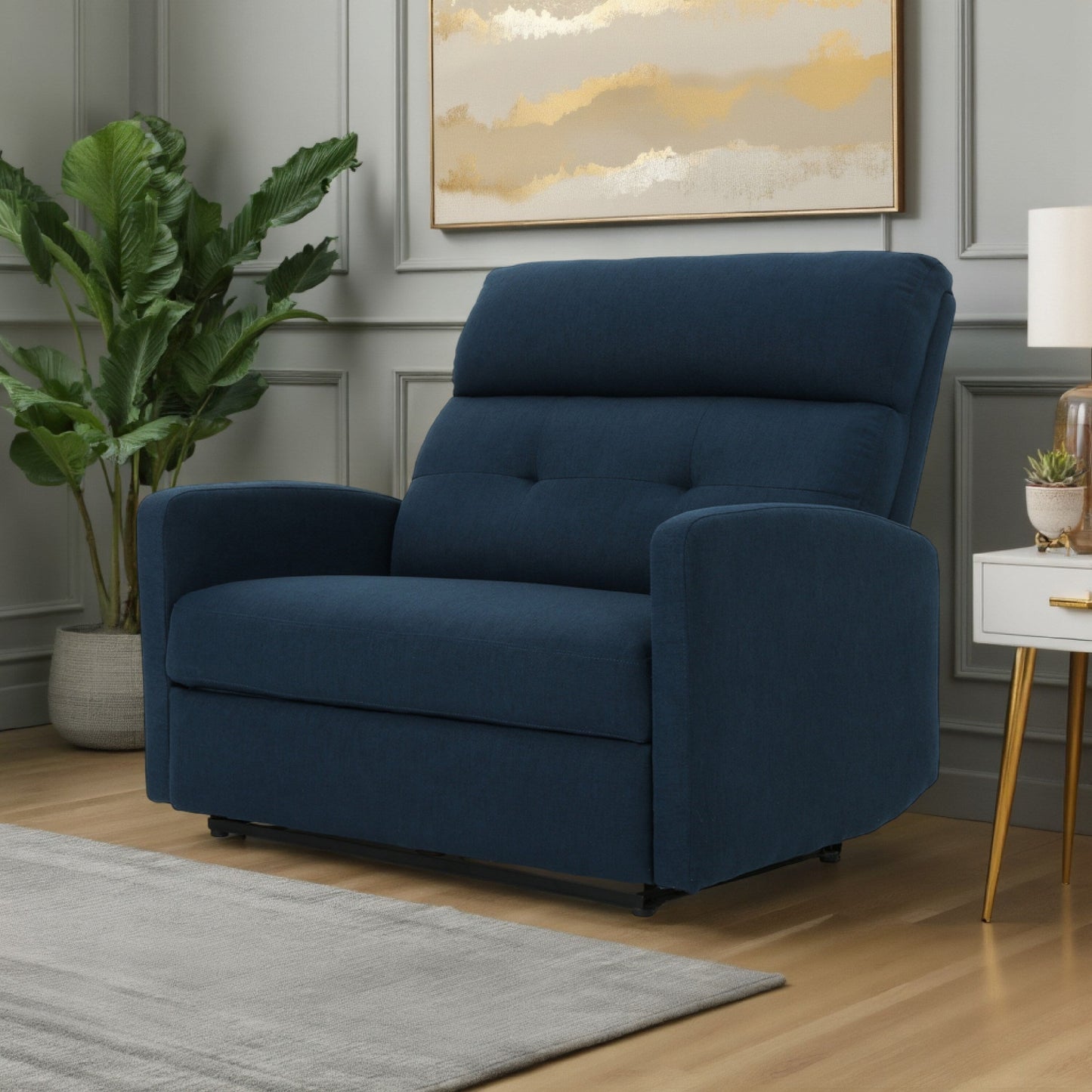 Poltrona reclinabile elettrica, seduta ampia e oversize, tessuto trapuntato blu navy