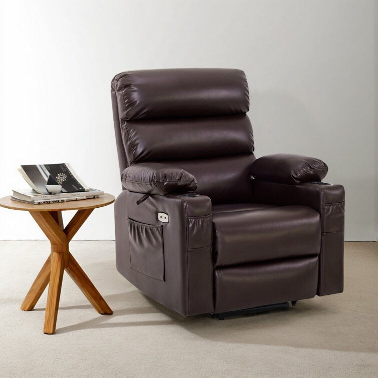 Poltrona reclinabile elettrica con massaggio vibrante e calore, in similpelle, 350 libbre