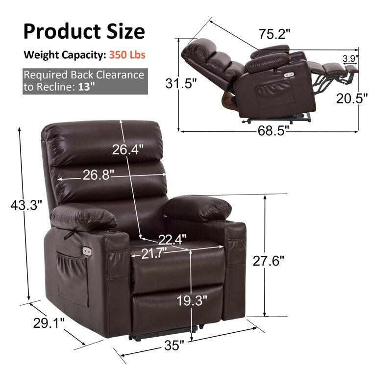 Poltrona reclinabile elettrica con massaggio vibrante e calore, in similpelle, 350 libbre