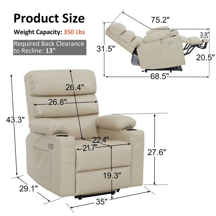 Poltrona reclinabile elettrica con massaggio vibrante e calore, in similpelle, 350 libbre