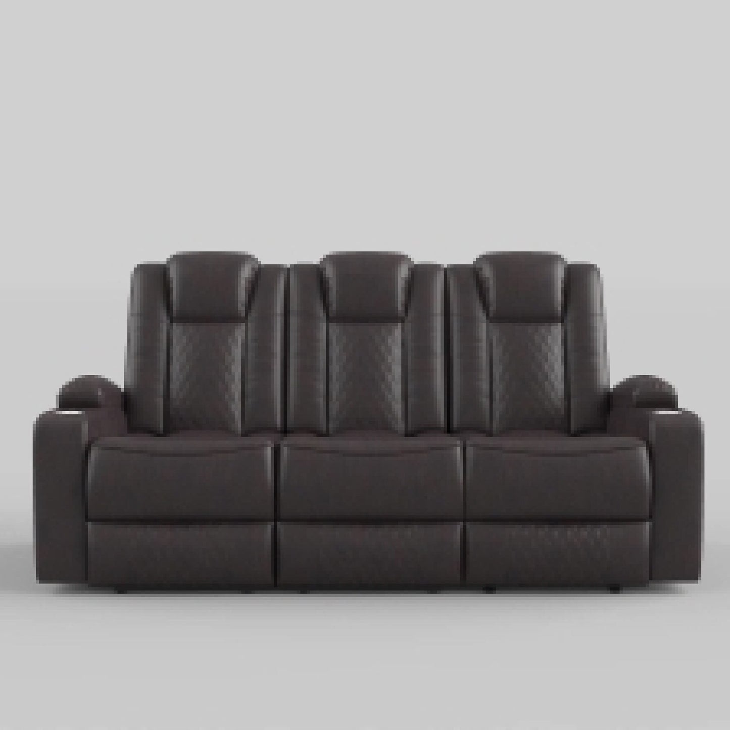 Divano reclinabile elettrico, 83 pollici, similpelle marrone, tavolo a scomparsa