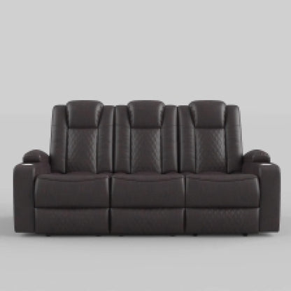 Divano reclinabile elettrico, 83 pollici, similpelle marrone, tavolo a scomparsa