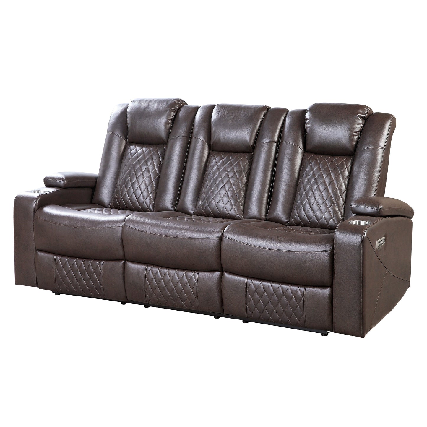 Divano reclinabile elettrico, 83 pollici, similpelle marrone, tavolo a scomparsa