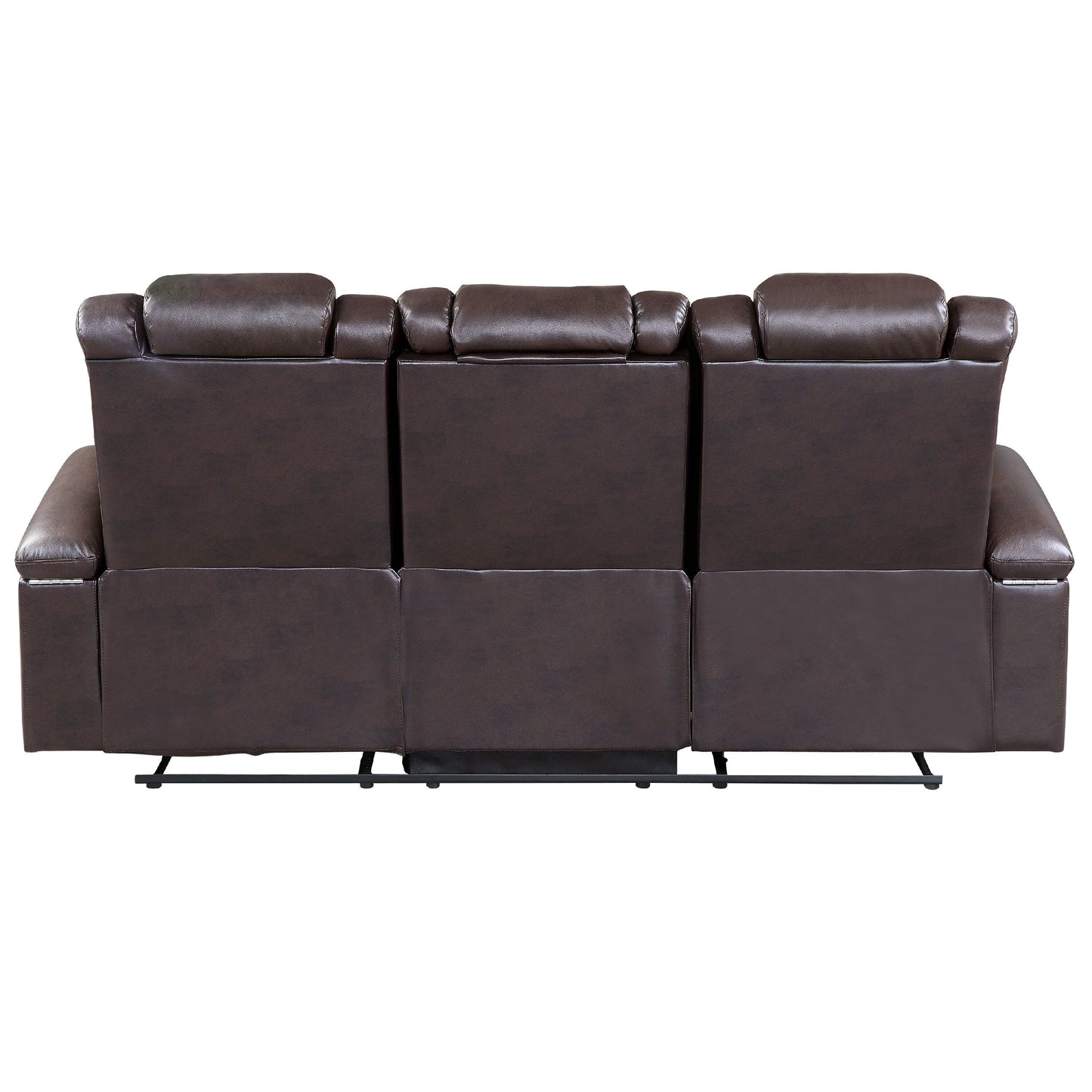Divano reclinabile elettrico, 83 pollici, similpelle marrone, tavolo a scomparsa