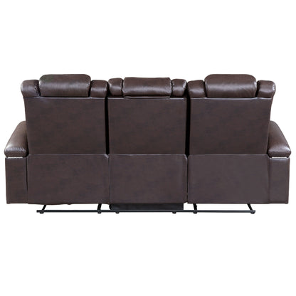 Divano reclinabile elettrico, 83 pollici, similpelle marrone, tavolo a scomparsa