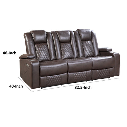 Divano reclinabile elettrico, 83 pollici, similpelle marrone, tavolo a scomparsa