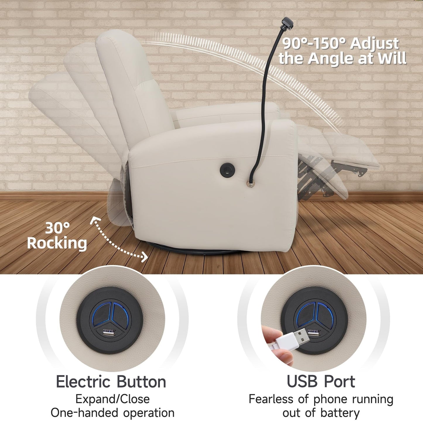 Poltrona girevole elettrica per bambini, poltrona reclinabile girevole con porte USB