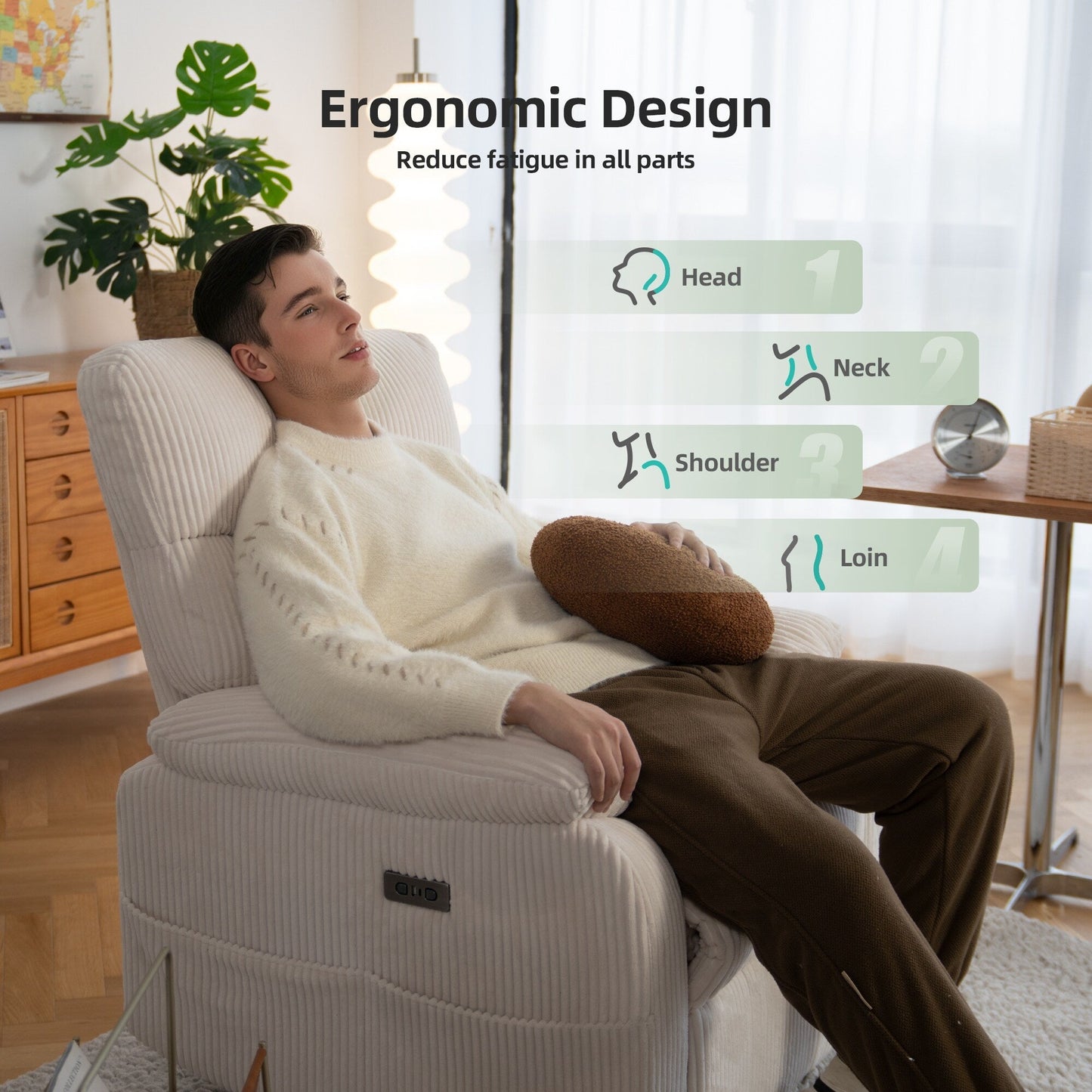 Poltrona reclinabile girevole elettrica con USB/tipo C, rotazione di 270°