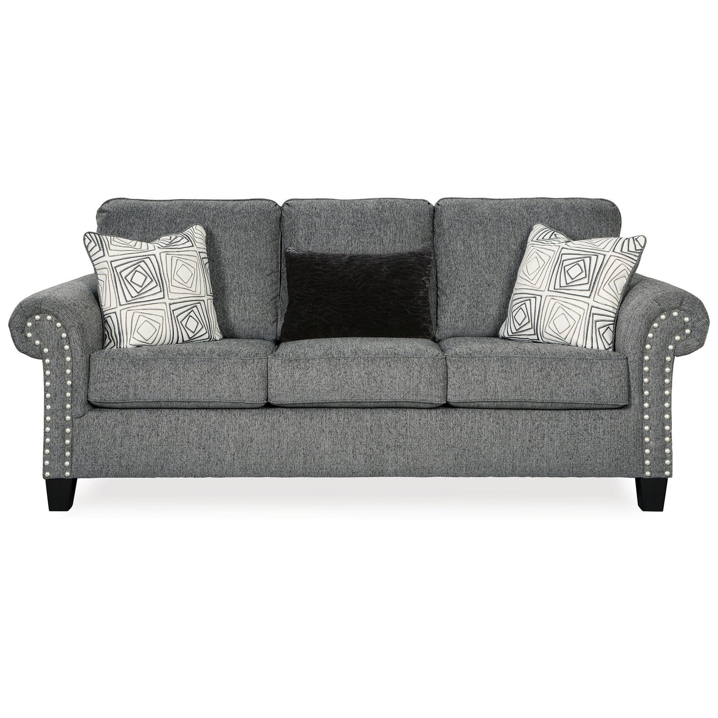 Divano Preston, ciniglia grigia, pelliccia sintetica, 3 cuscini decorativi, 91 pollici