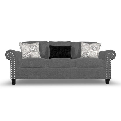 Divano Preston, ciniglia grigia, pelliccia sintetica, 3 cuscini decorativi, 91 pollici