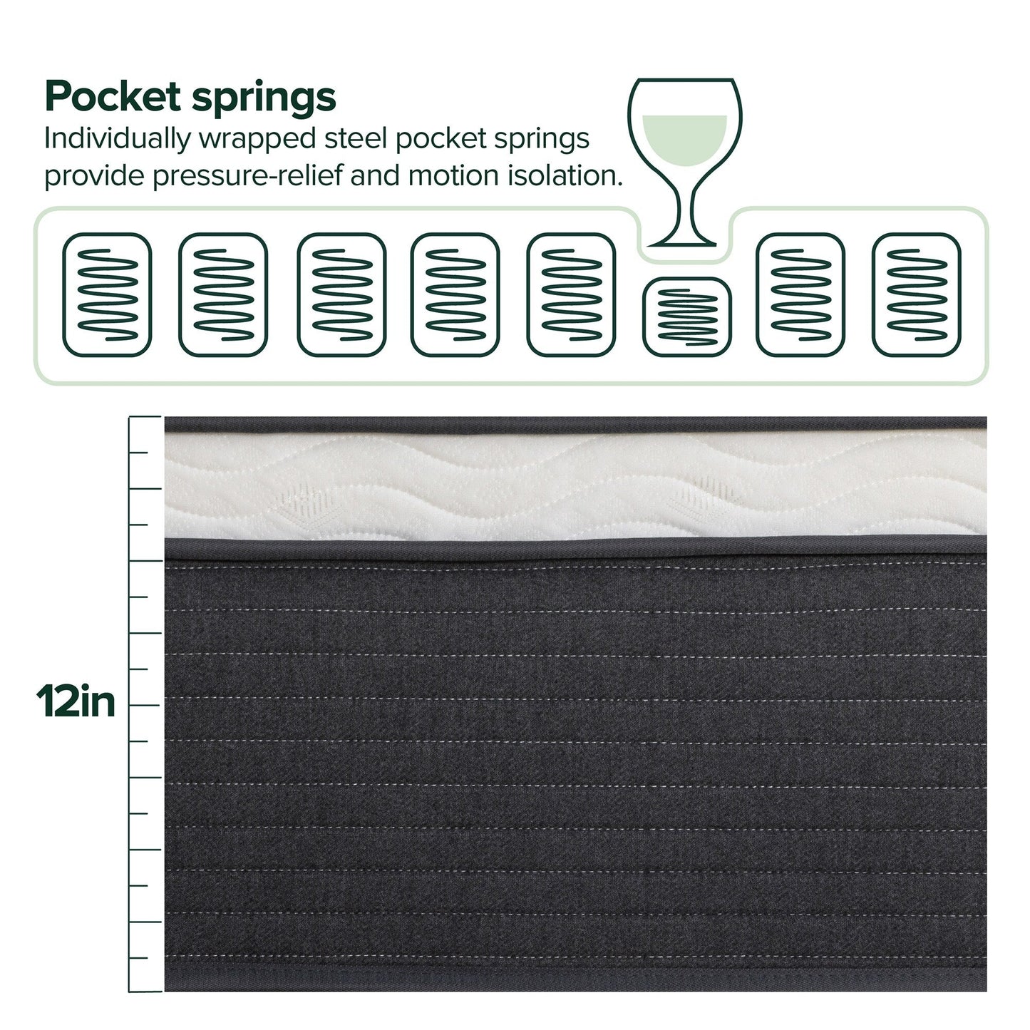 Materasso ibrido a molle insacchettate Priage by ZINUS da 12 pollici Comfort Essential