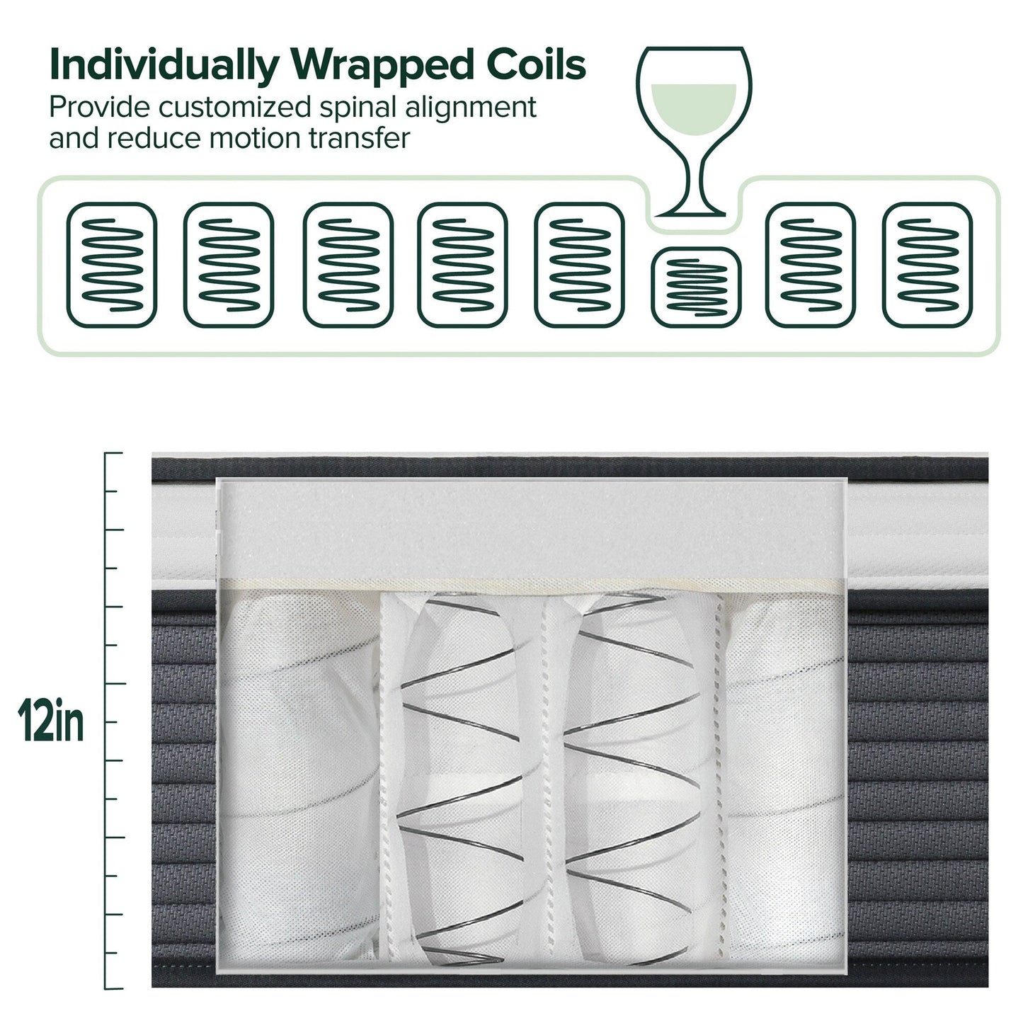 Materasso ibrido a molle insacchettate Priage by ZINUS da 12 pollici con supporto Plus