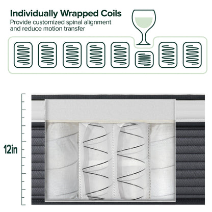 Materasso ibrido a molle insacchettate Priage by ZINUS da 12 pollici con supporto Plus