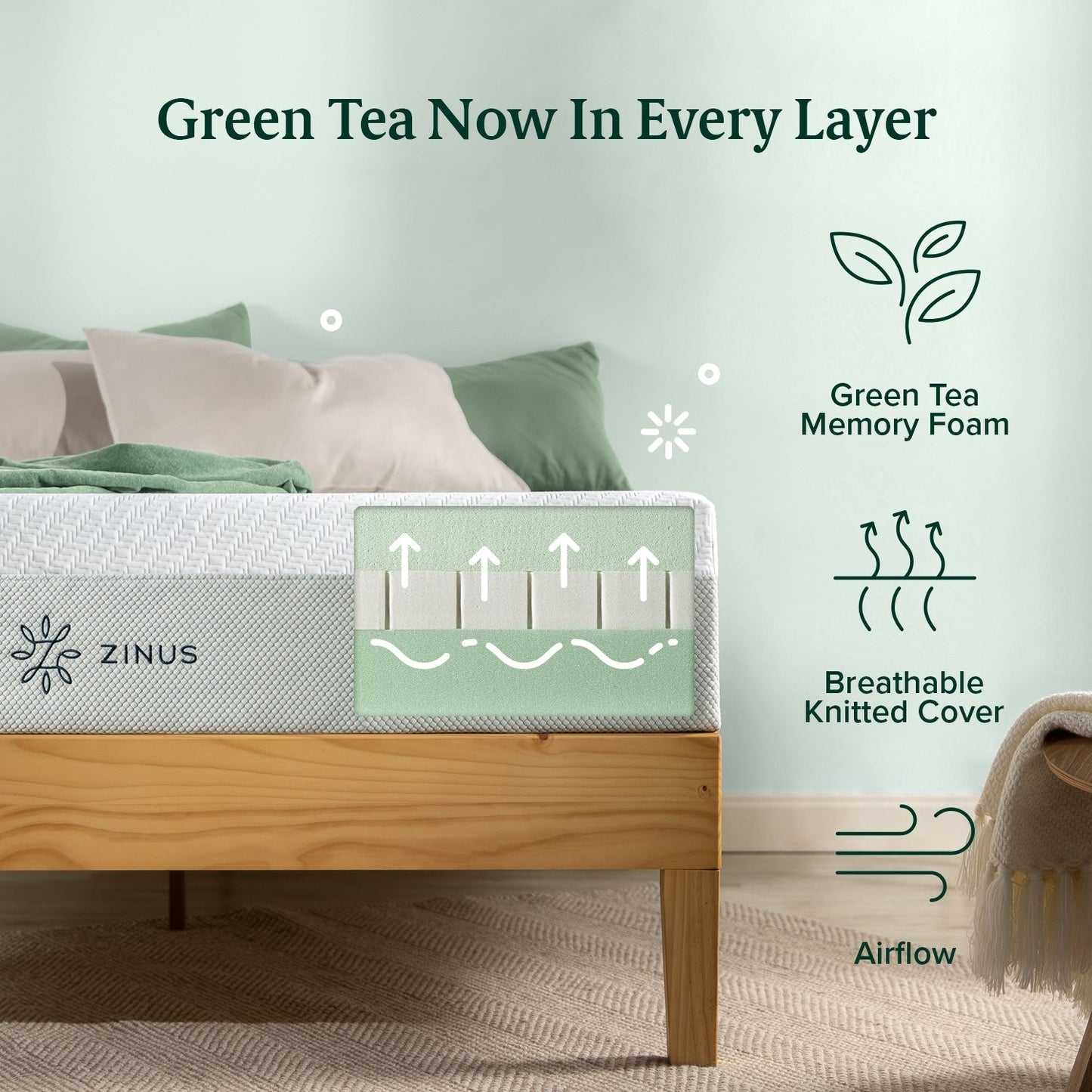 Materasso in memory foam Priage by ZINUS da 8 pollici Green Tea Luxe
