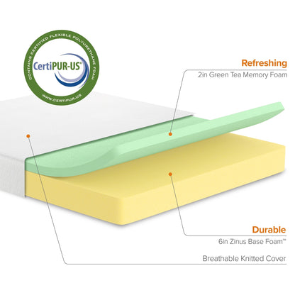 Materasso in memory foam Priage by ZINUS da 8 pollici con elementi al tè verde