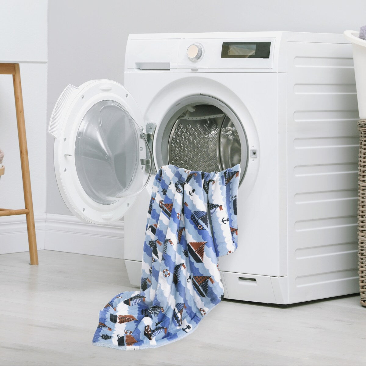 Coperta in pile di flanella stampata per bambini, coperta Sherpa, 40 x 50 pollici, barca a vela nautica, base bianca