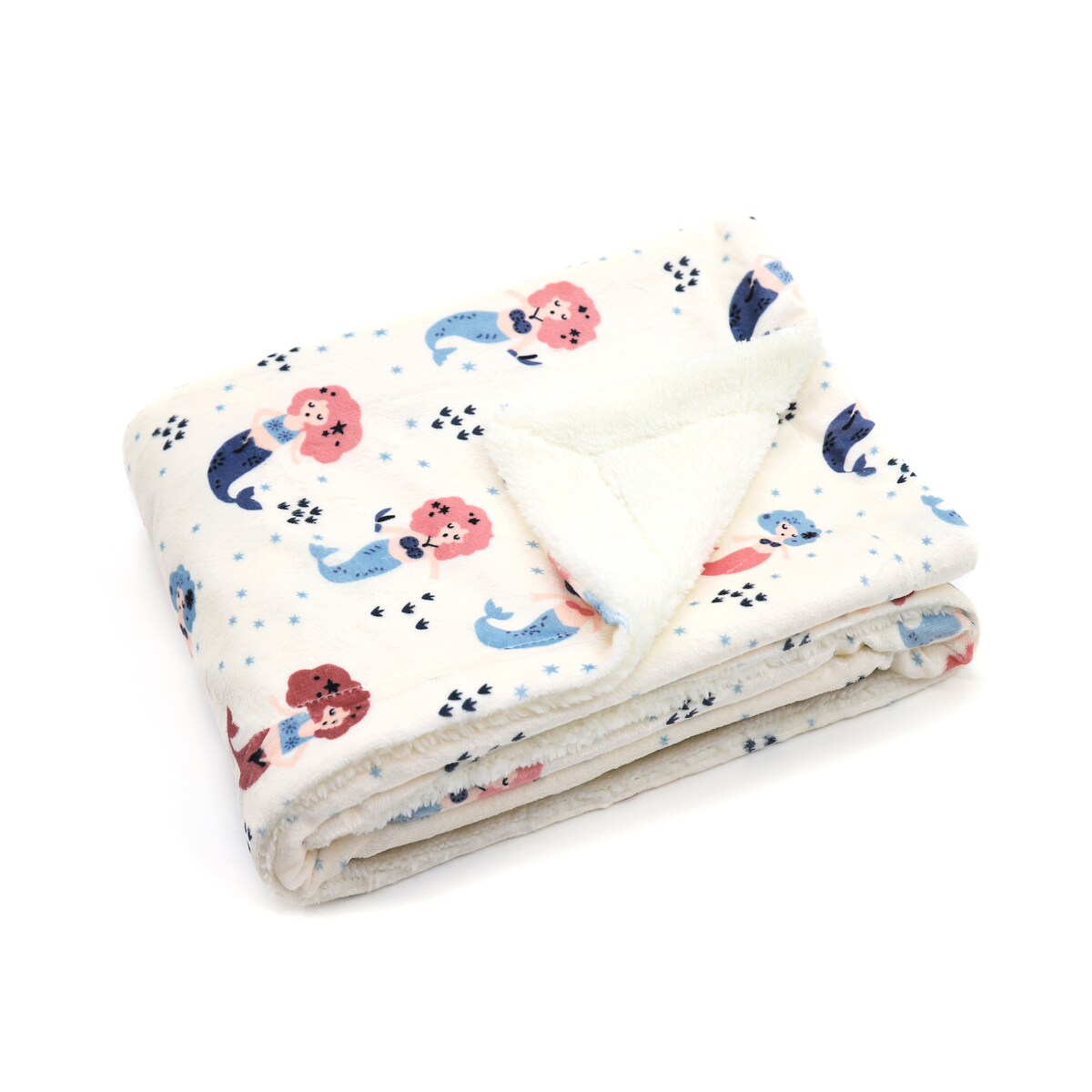 Coperta per bambini in pile di flanella morbida stampata Sherpa, 40 x 50 pollici, sirena rosa con base bianca