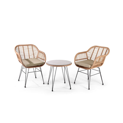 Set da bistrot da esterno in vimini Crescent da 3 pezzi con cuscini
