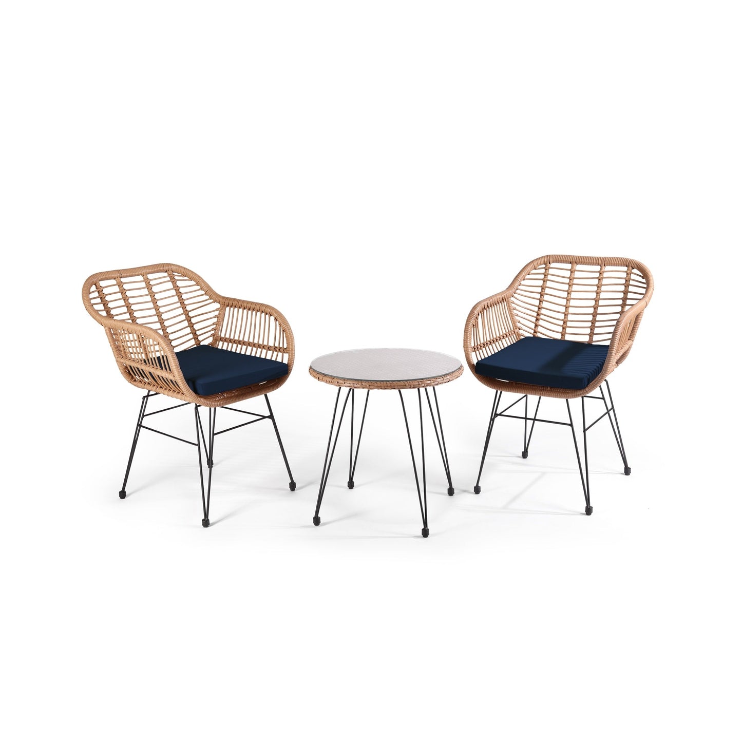 Set da bistrot da esterno in vimini Crescent da 3 pezzi con cuscini