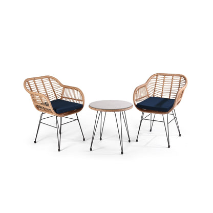 Set da bistrot da esterno in vimini Crescent da 3 pezzi con cuscini