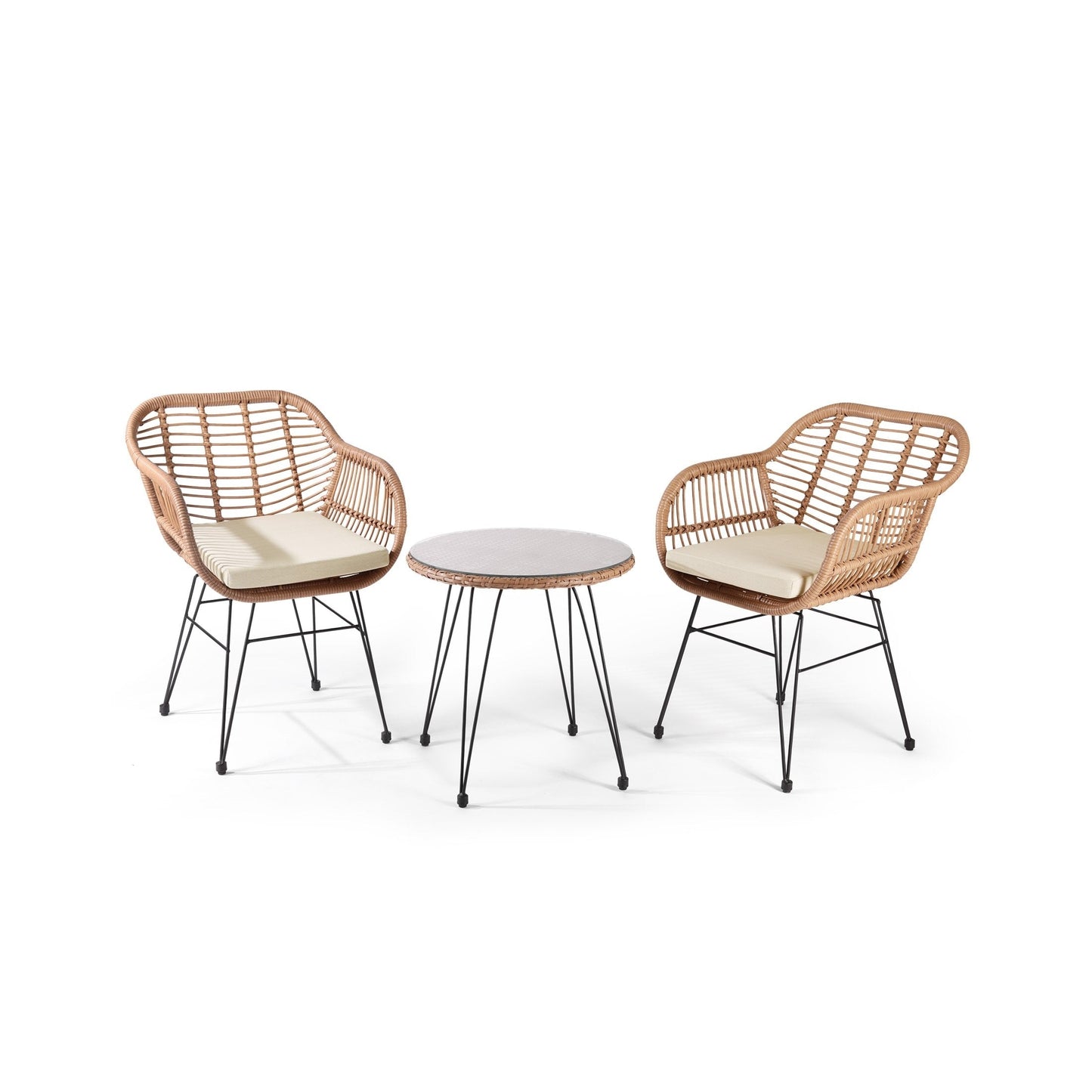 Set da bistrot da esterno in vimini Crescent da 3 pezzi con cuscini