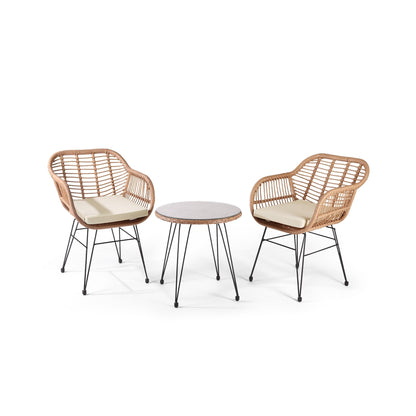 Set da bistrot da esterno in vimini Crescent da 3 pezzi con cuscini