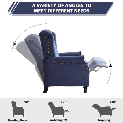 Poltrona reclinabile con schienale imbottito e gambe in legno