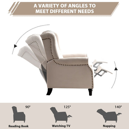 Poltrona reclinabile con schienale imbottito e gambe in legno