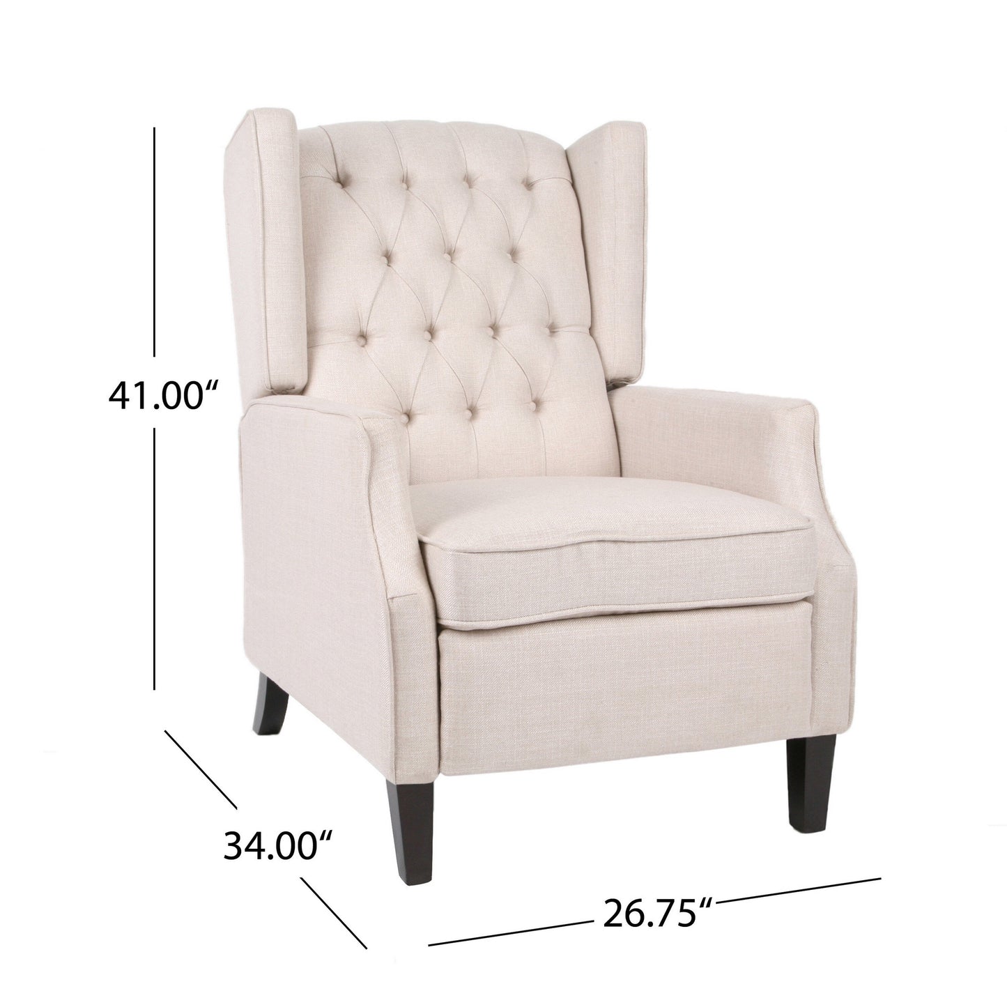 Poltrona reclinabile con schienale a spinta, gambe rinforzate, tessuto plissettato trapuntato beige