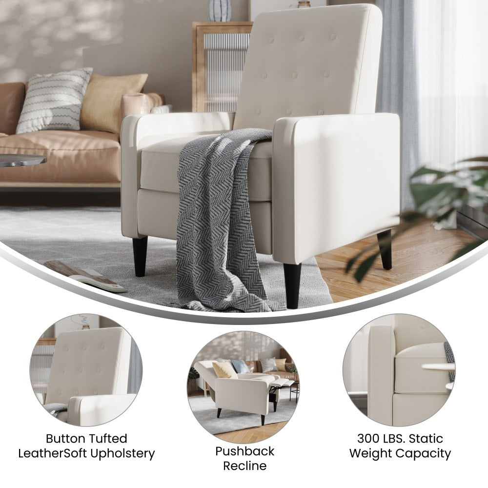 Poltrona reclinabile con schienale imbottito e bottoni