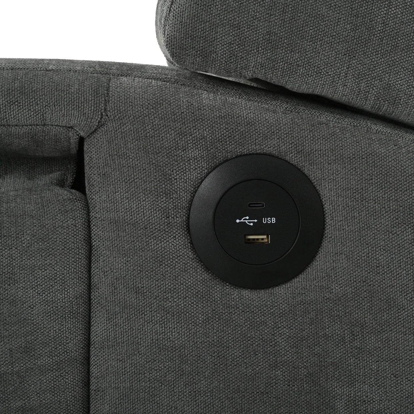 Poltrona reclinabile pushback con tavolino laterale pieghevole e porte USB