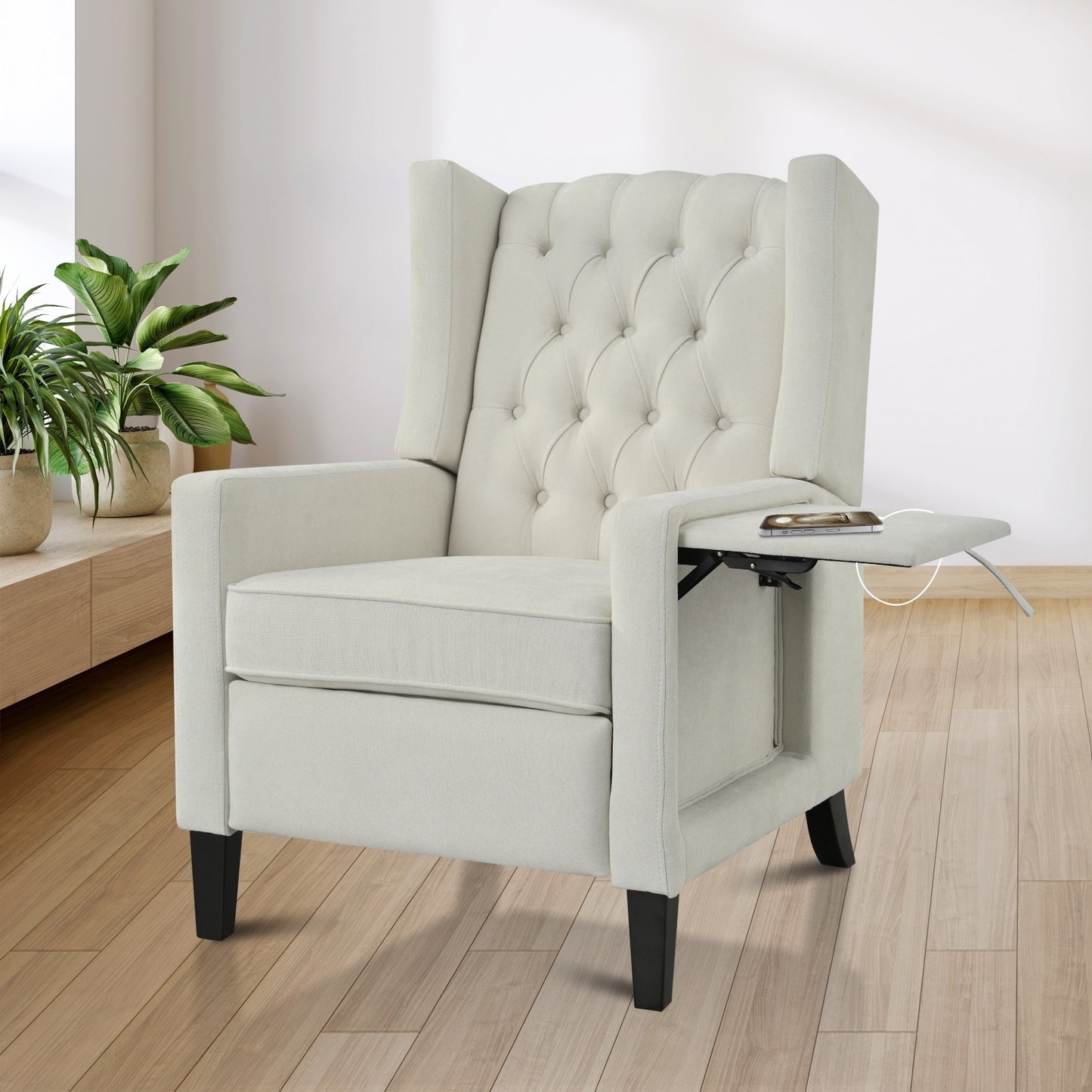 Poltrona reclinabile pushback con tavolino laterale pieghevole e porte USB