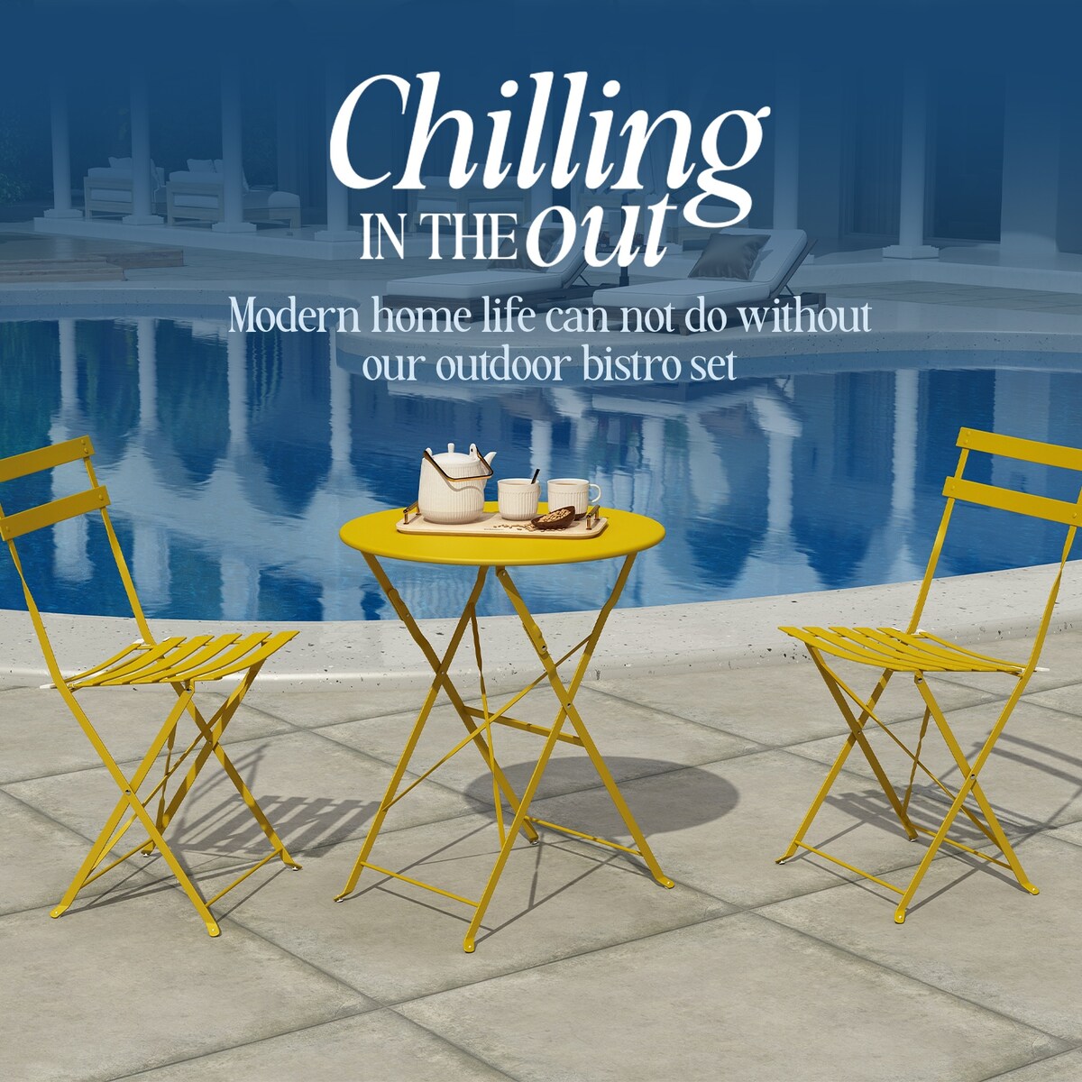 Set da bistrot pieghevole in acciaio da 3 pezzi Pyramid Home Decor