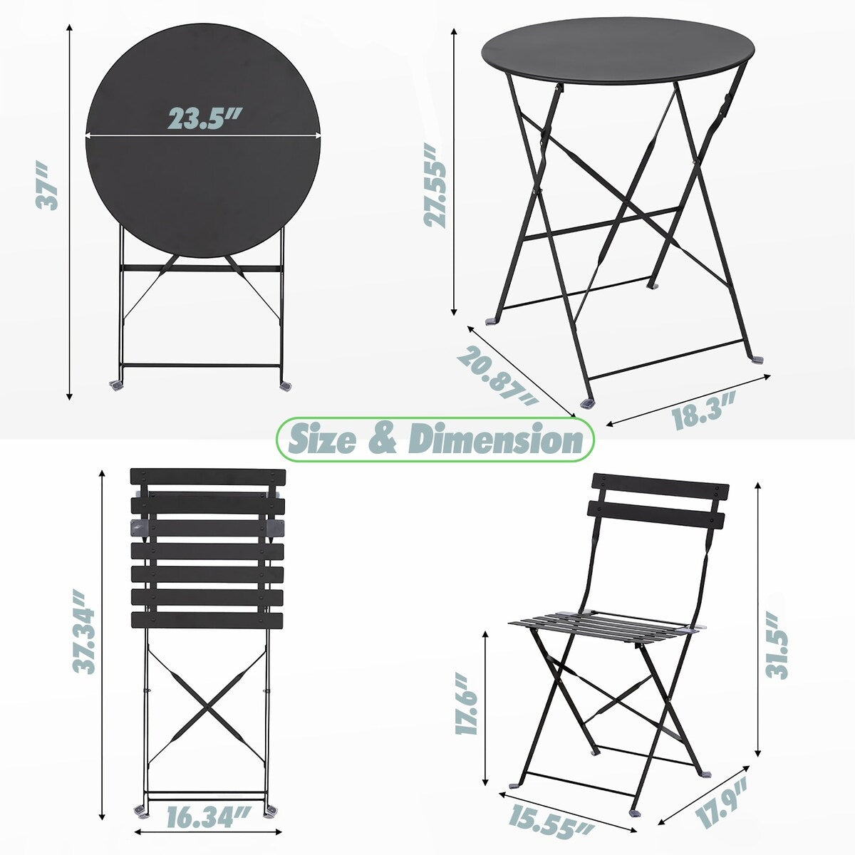 Set da bistrot pieghevole in acciaio da 3 pezzi Pyramid Home Decor