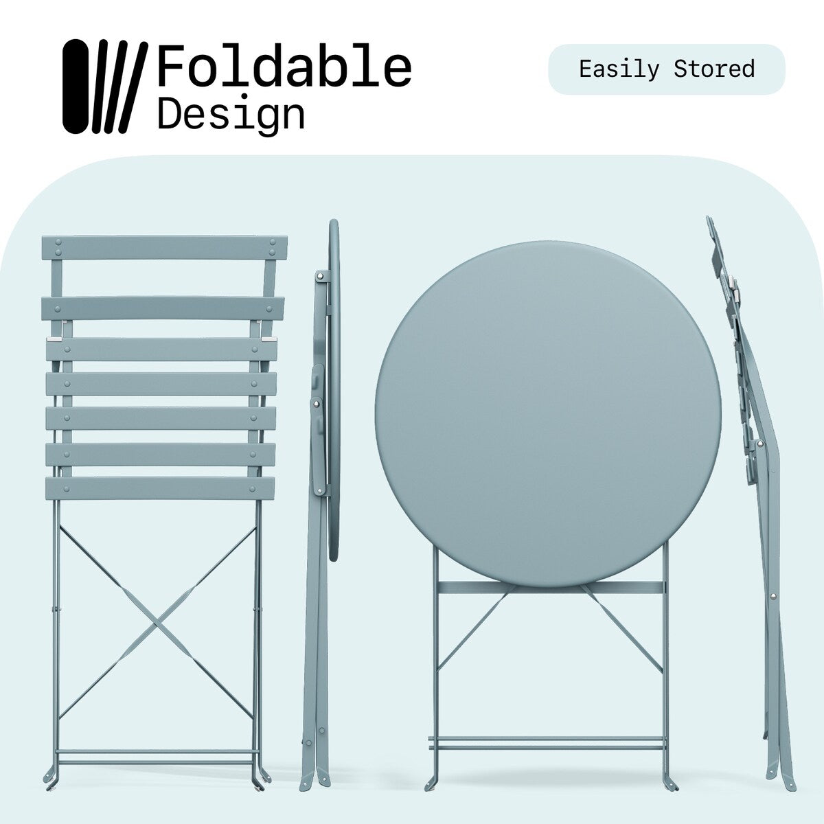 Set da bistrot pieghevole in acciaio da 3 pezzi Pyramid Home Decor