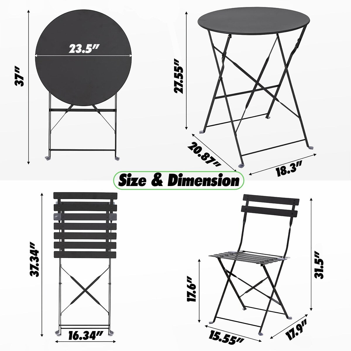 Set da bistrot pieghevole in acciaio da 3 pezzi Pyramid Home Decor
