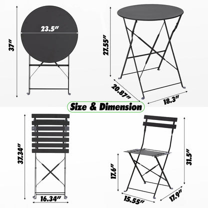 Set da bistrot pieghevole in acciaio da 3 pezzi Pyramid Home Decor
