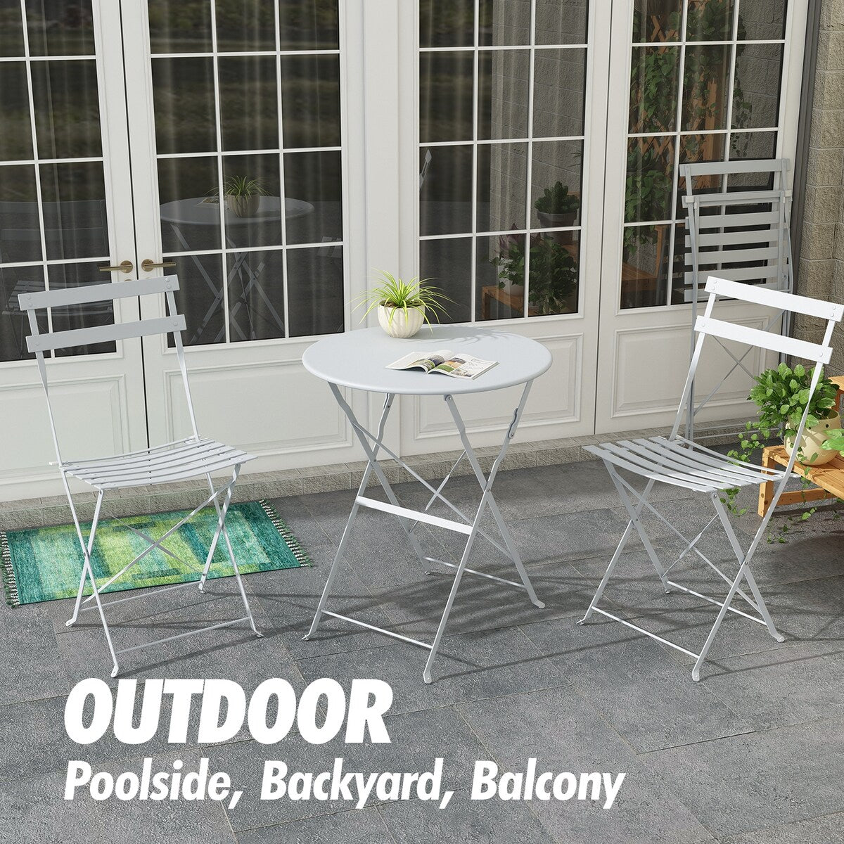 Set da bistrot pieghevole in acciaio da 3 pezzi Pyramid Home Decor