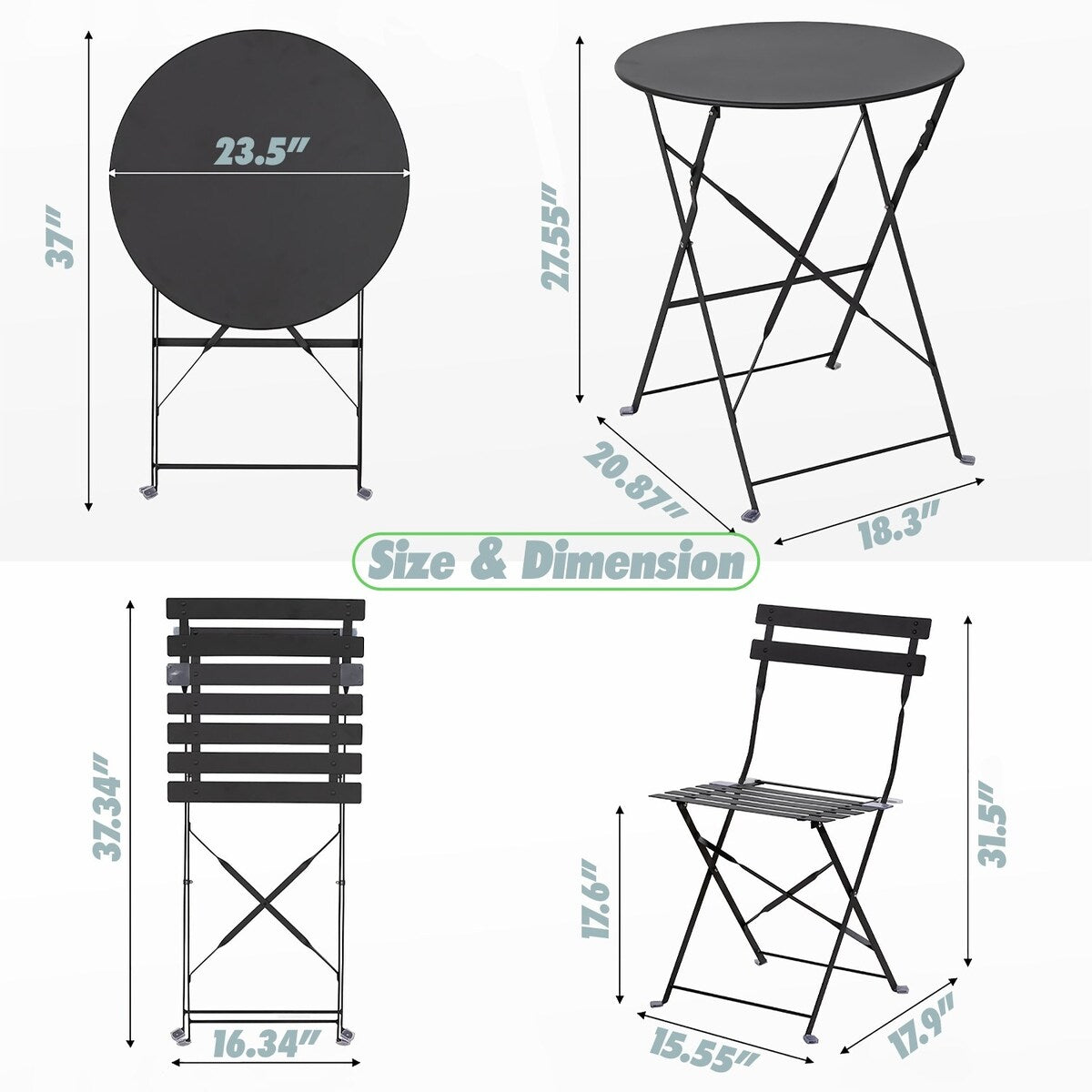 Set da bistrot pieghevole in acciaio da 3 pezzi Pyramid Home Decor