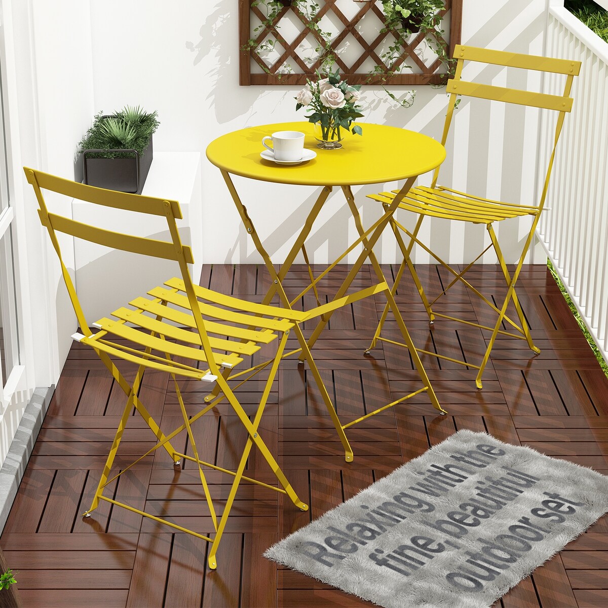 Set da bistrot pieghevole in acciaio da 3 pezzi Pyramid Home Decor