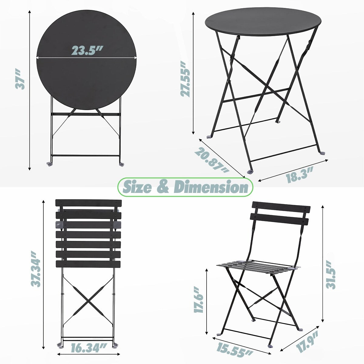 Set da bistrot pieghevole in acciaio da 3 pezzi Pyramid Home Decor