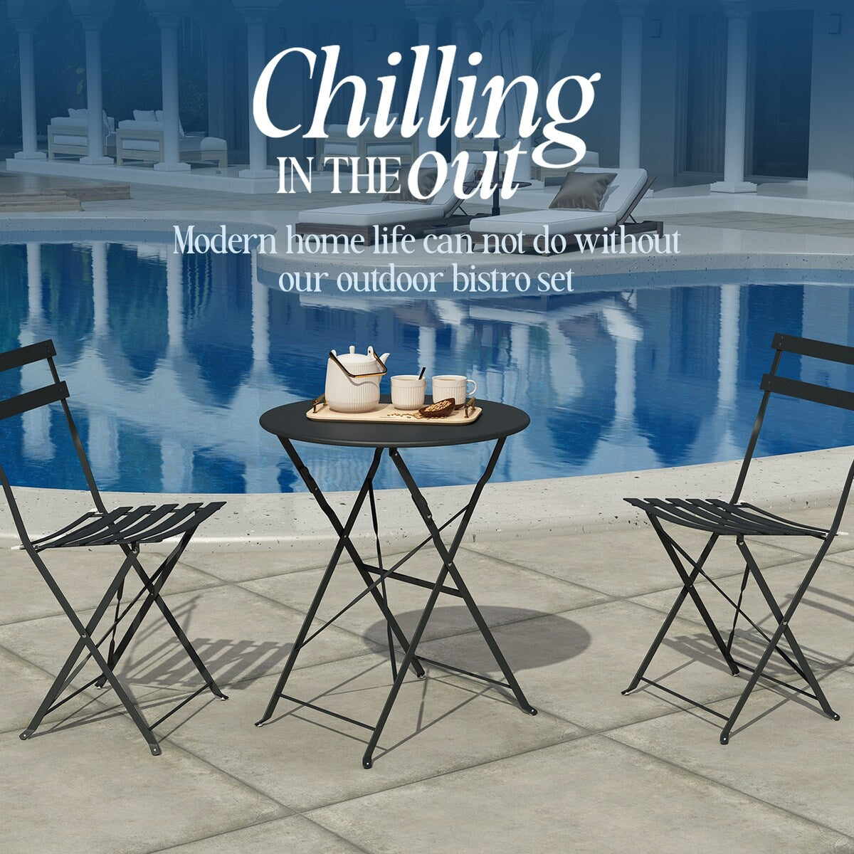 Set da bistrot pieghevole in acciaio da 3 pezzi Pyramid Home Decor