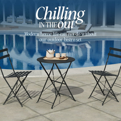Set da bistrot pieghevole in acciaio da 3 pezzi Pyramid Home Decor