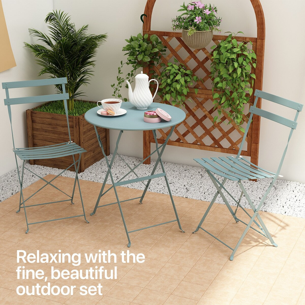 Set da bistrot pieghevole in acciaio da 3 pezzi Pyramid Home Decor