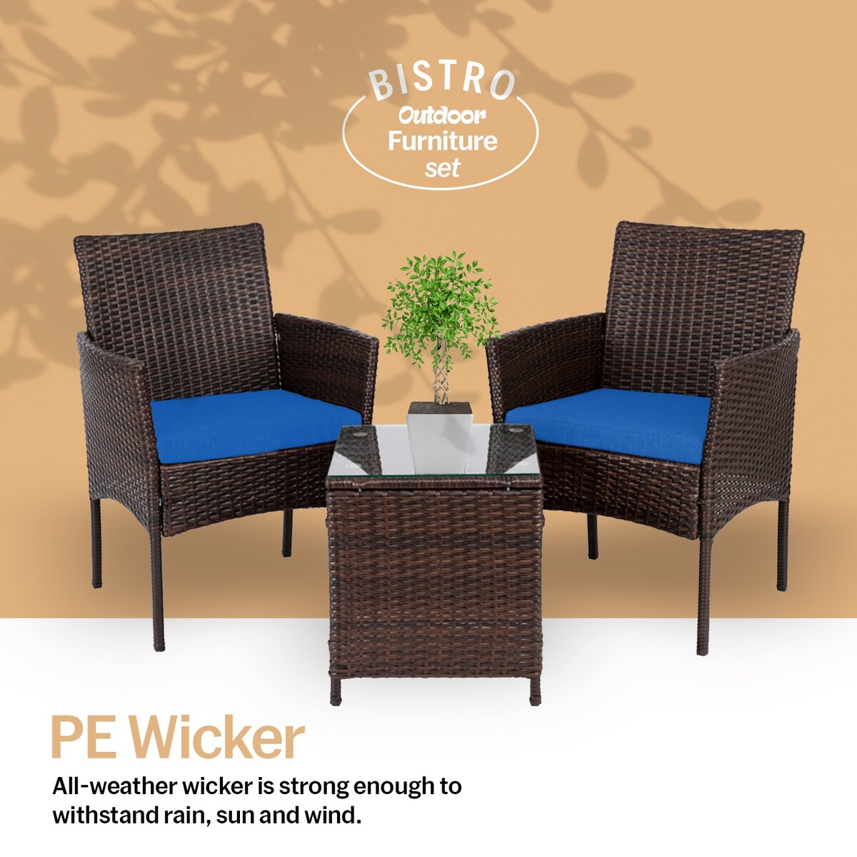 Set da bistrot da giardino in rattan da 3 pezzi Pyramid Home Decor
