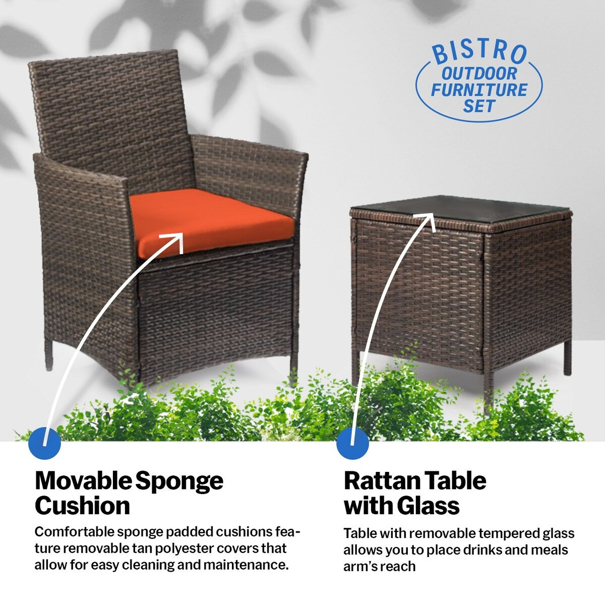 Set da bistrot da giardino in rattan da 3 pezzi Pyramid Home Decor